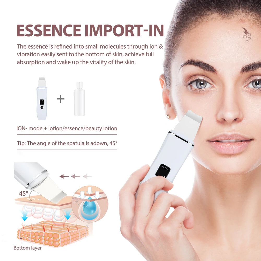 Ultrasonic Skin Scrubber Peeling Blackhead Remover Deep Face Cleaning Ultrasonic Ion Acne Pore Cleaner Facial Shovel  Scrubber
