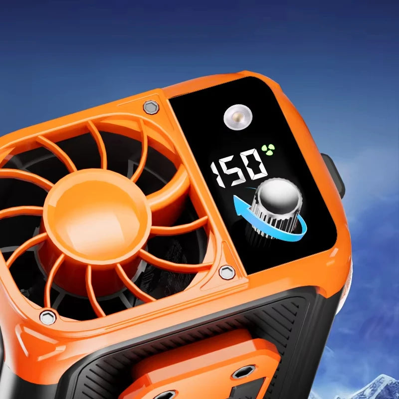 Mini high-speed waist fan, bladeless USB hanging neck fan, outdoor multifunctional mobile power lighting digital display fan